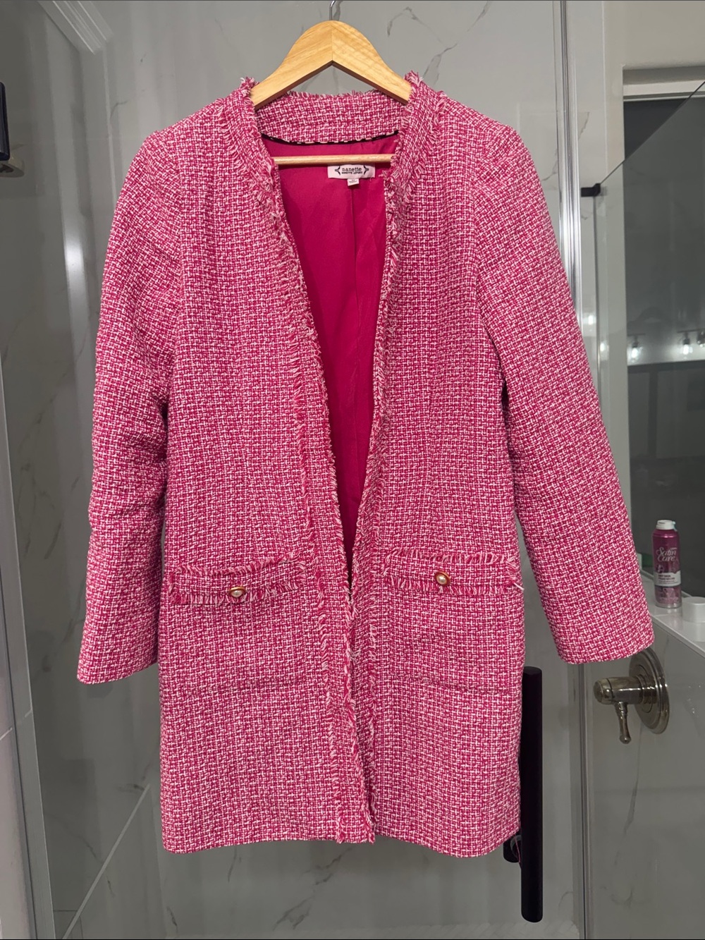 Nanette Lepore Hot Pink Tweed Open-Front Blazer Coat